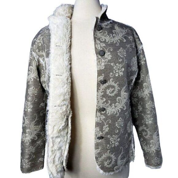 Chico's Women's Jacket Sz 8 Faux Fur Button Up Dressy Coat Size 1NWOT - Picture 6 of 9